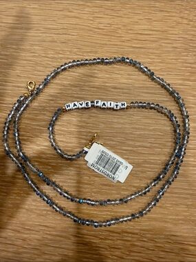 Little Words Project Have Faith Blue-Gray Beaded Necklace Face Mask Chain